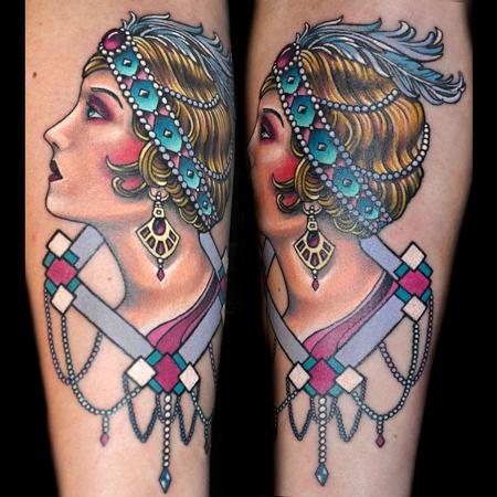 Tattoos - Traditional Flapper Girl Tattoo - 79496
